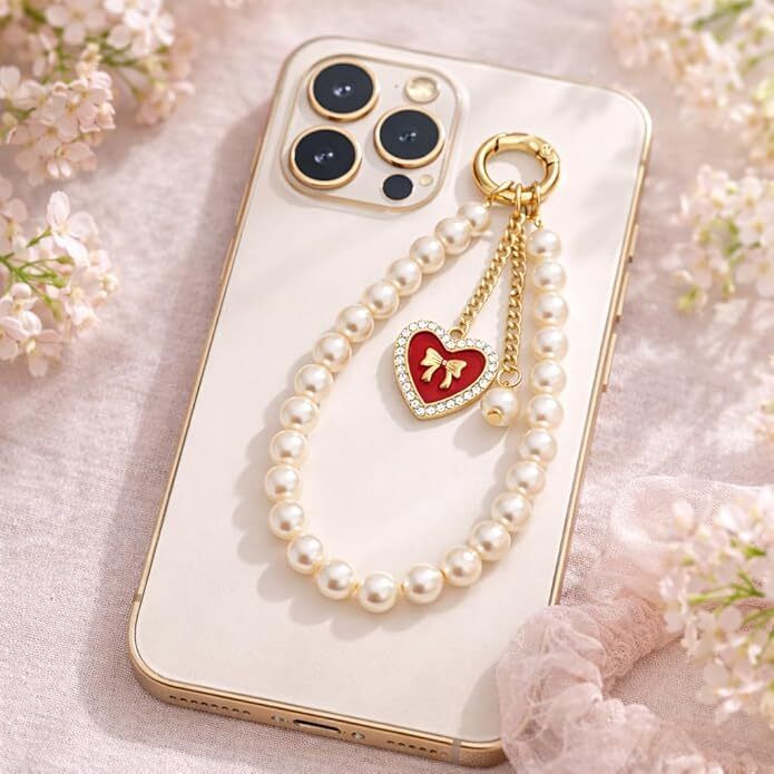 TUBA artistry Phone Charm | Phone Strap | Mobile Cover Charm | Pearl Red Heart Charm For Girls Phone Charm-image-21