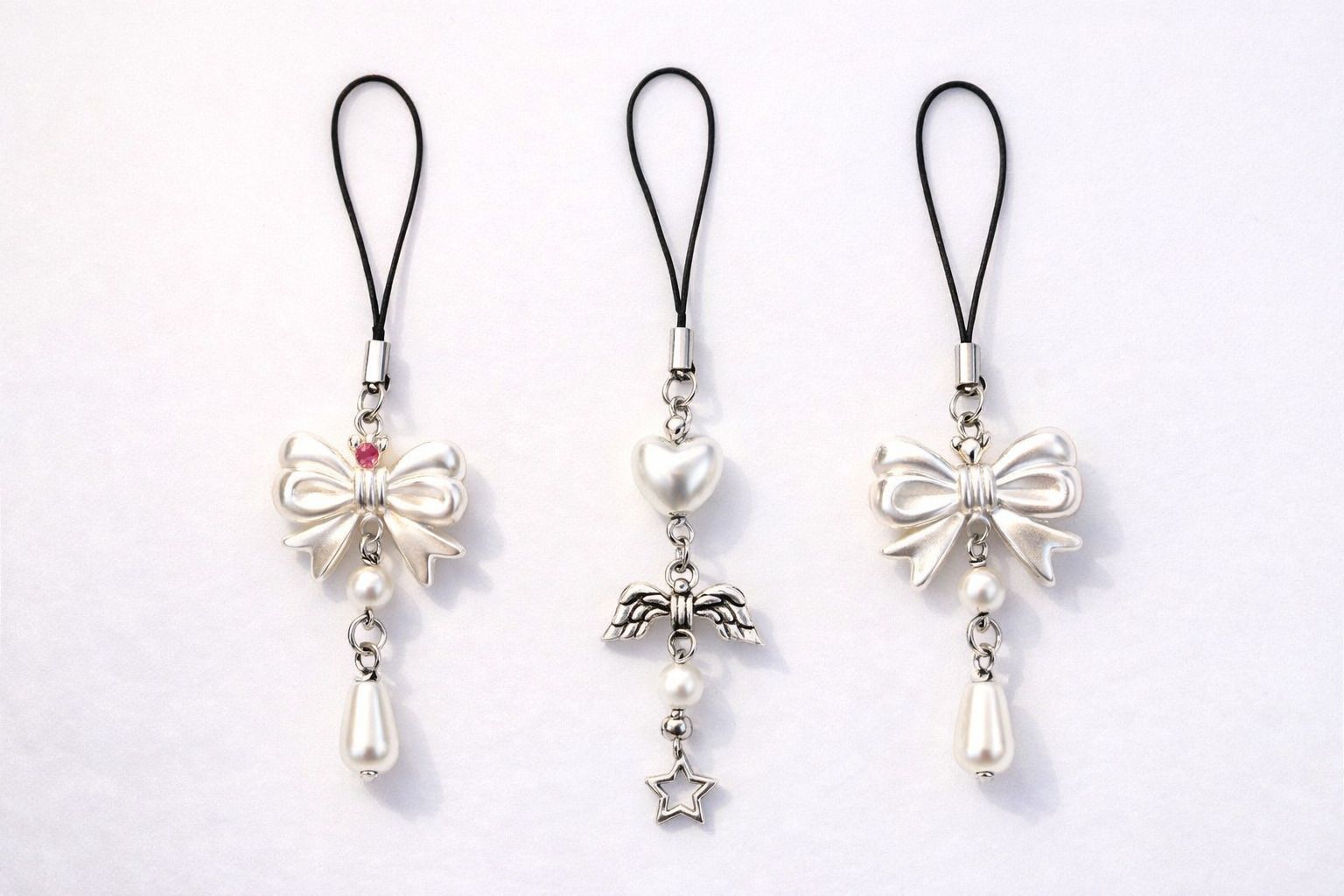 Shilpmart Pearl Bow Mobile Phone Charm Strap Combo Elegant Hanging Accessory Phone Charm-image-9