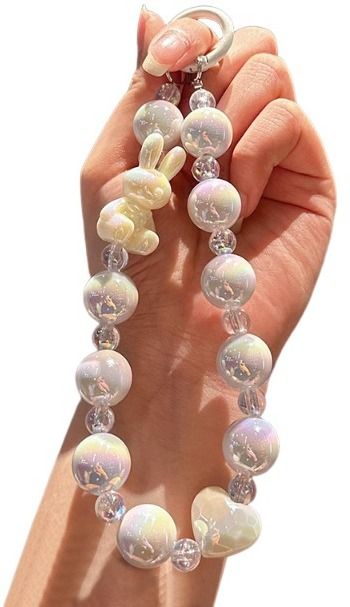 gustave Cute Bunny Beaded Phone Chain Wrist Strap With Shimmery Acrylic Beads Phone Charm-image-10