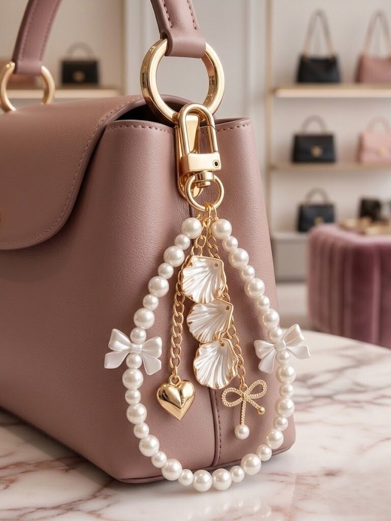 Pearlandbeads Luxury Pearl Beaded Phone Charm Strap Bow Shell Mobile Keychain for Girls Phone Charm-image-33