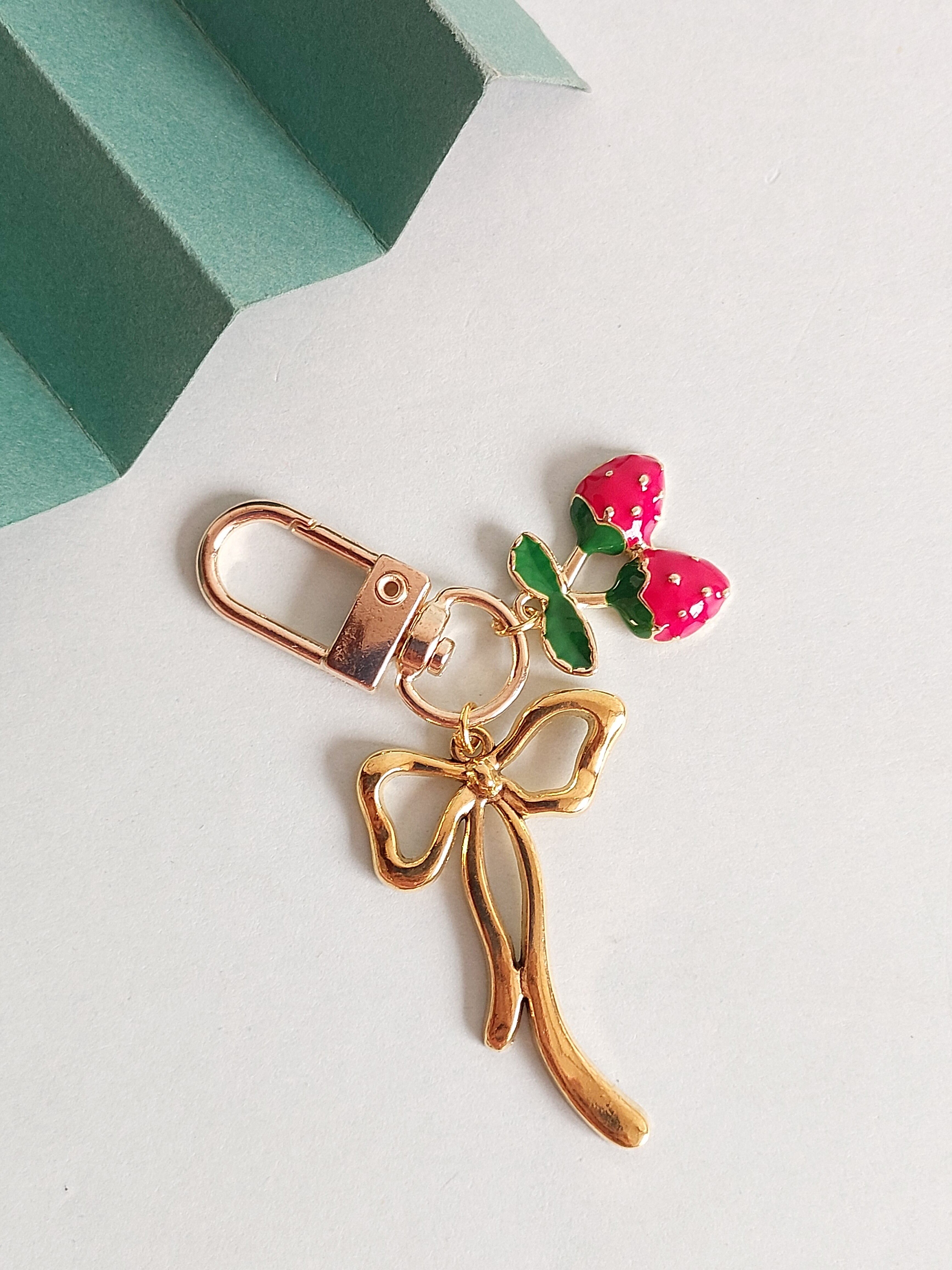 JMS HUB Strawberry Keychain Pearl Clear Wristlet phone / Bag Charm aesthetic Girls Phone Charm-image-2