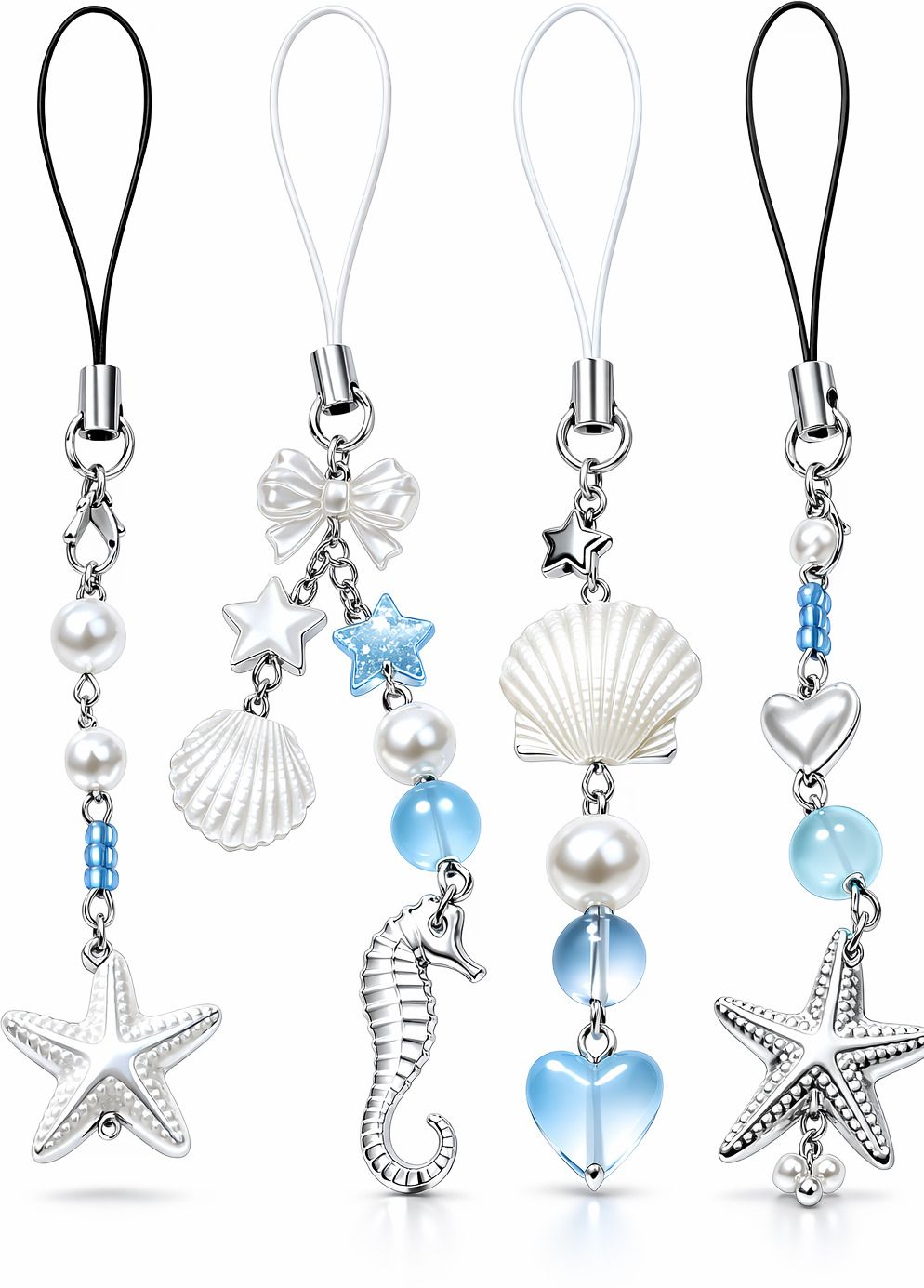 Shilpmart 4 Pcs Ocean Theme Phone Charm Strap with Pearl Starfish Pendant Phone Charm-image-3