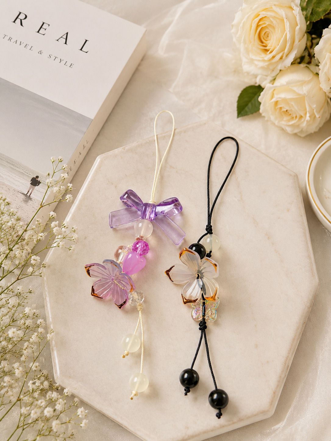 Loopit LOOP IT Aesthetic Purple and Black Cherry Blossom Beaded Wristlet Combo (2) Phone Charm-image-18
