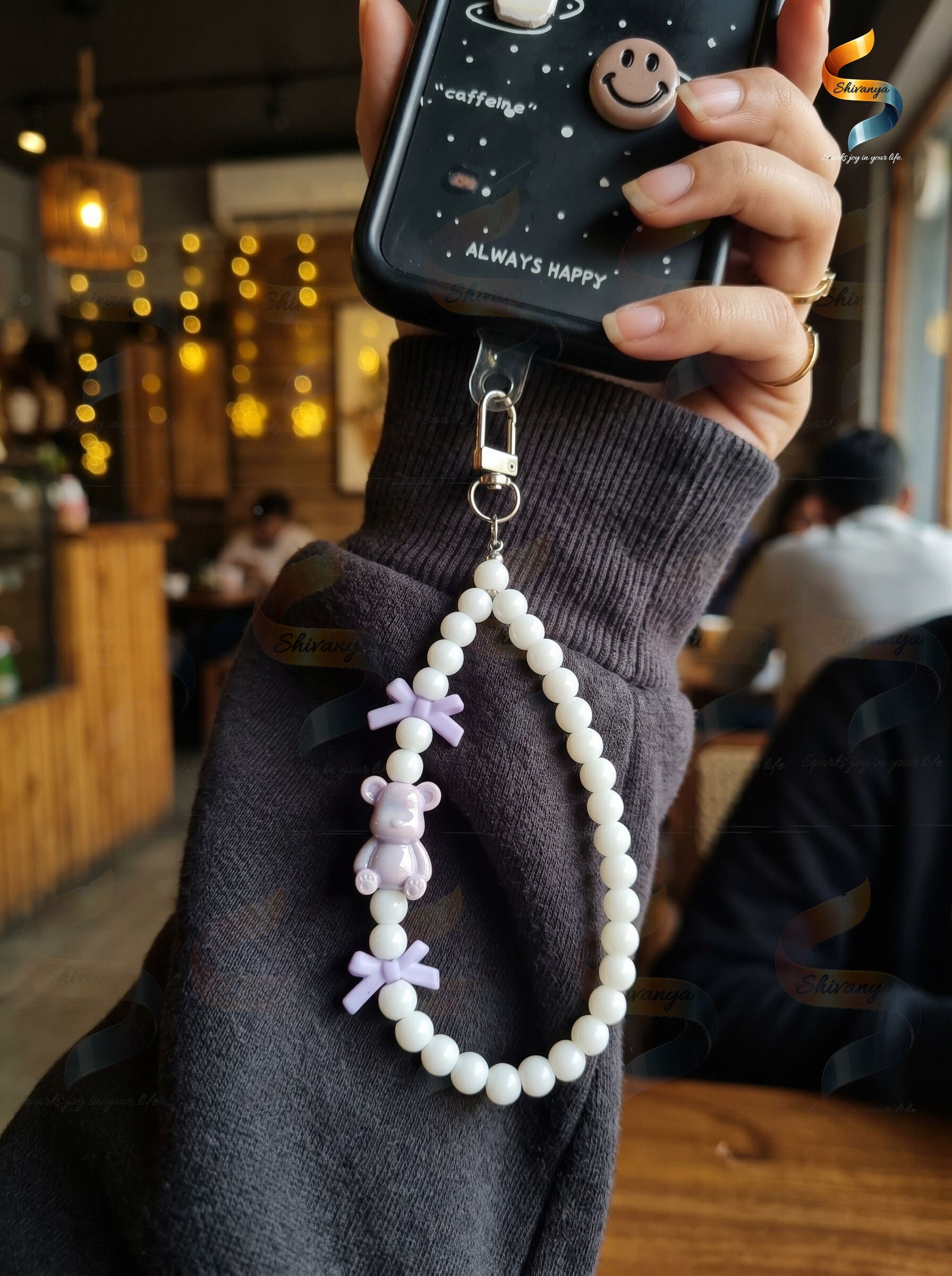 Shivanya's Cute Teddy Bear Phone Charm White beaded with Purple Bow Aesthetic Phone Charm Phone Charm-image-21
