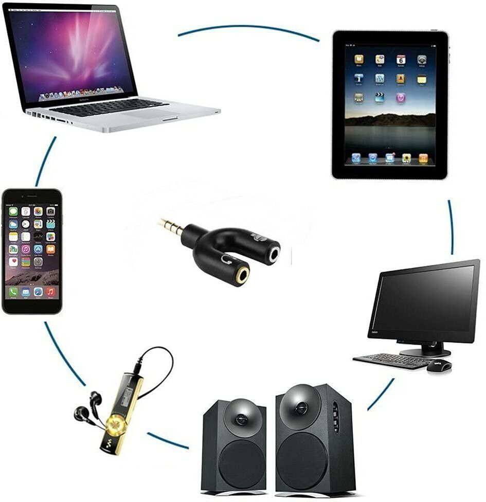 GENIUSGRAWTH Black U Splitter 3.5 mm Audio Male 2 Port Female Earphone, Adapter Smartphone, Phone Converter-picture-25