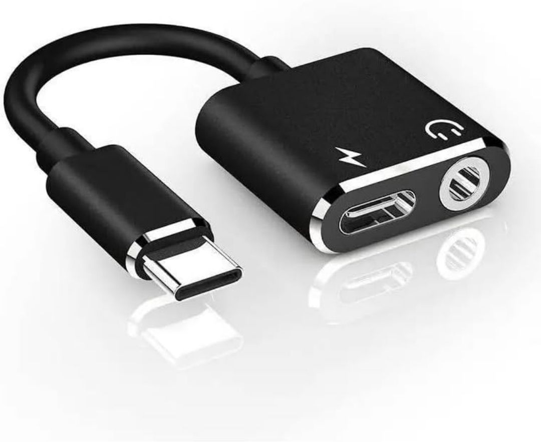 SANNO WORLD Black 2 in 1 Type C to 3.5 mm Aux Headphone Splitter Adapter Jack & Charging Jack Phone Converter-image-48