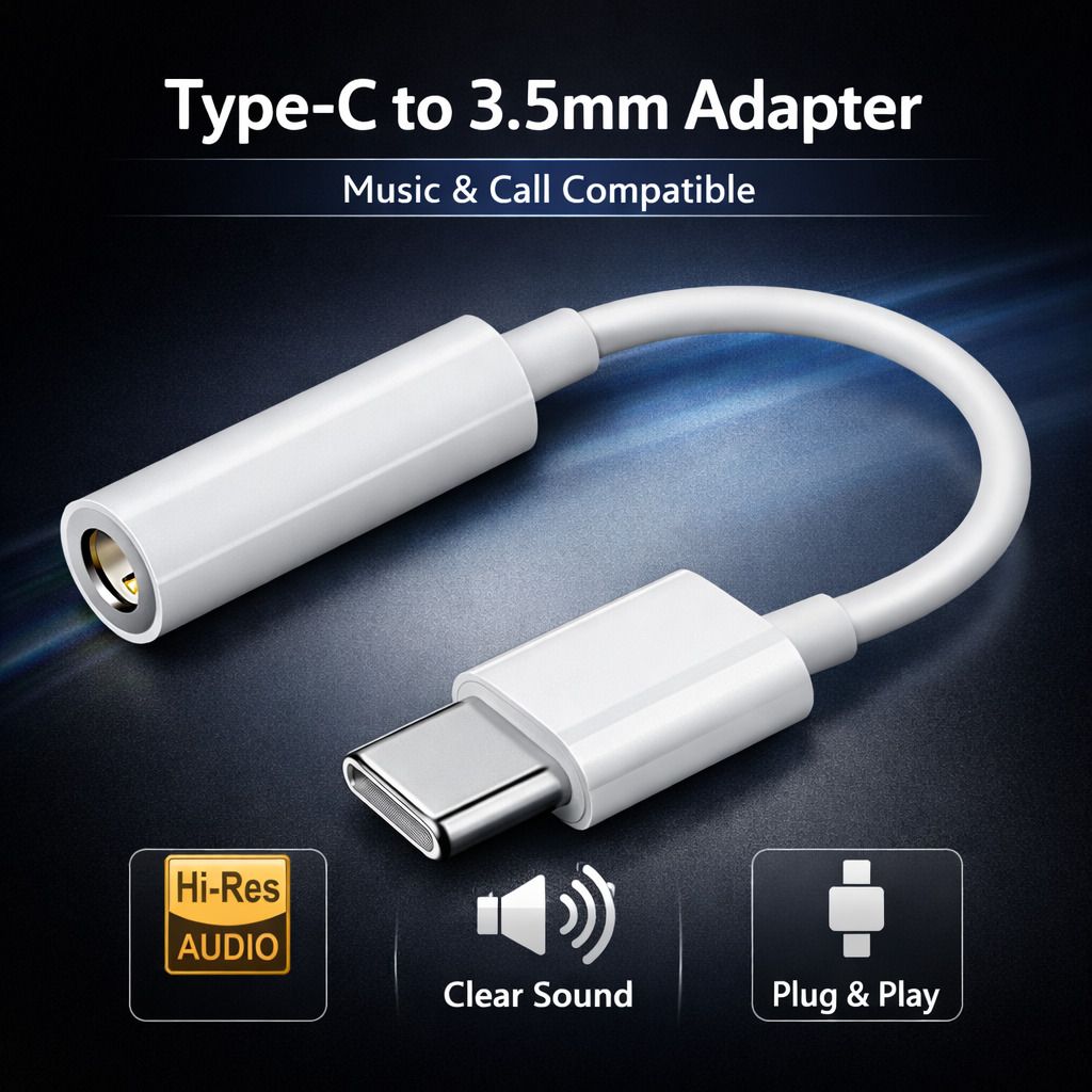 ULTRADART White USB Type C to 3.5mm Audio Adapter| For Android & iPhone Type-C Phones Phone Converter