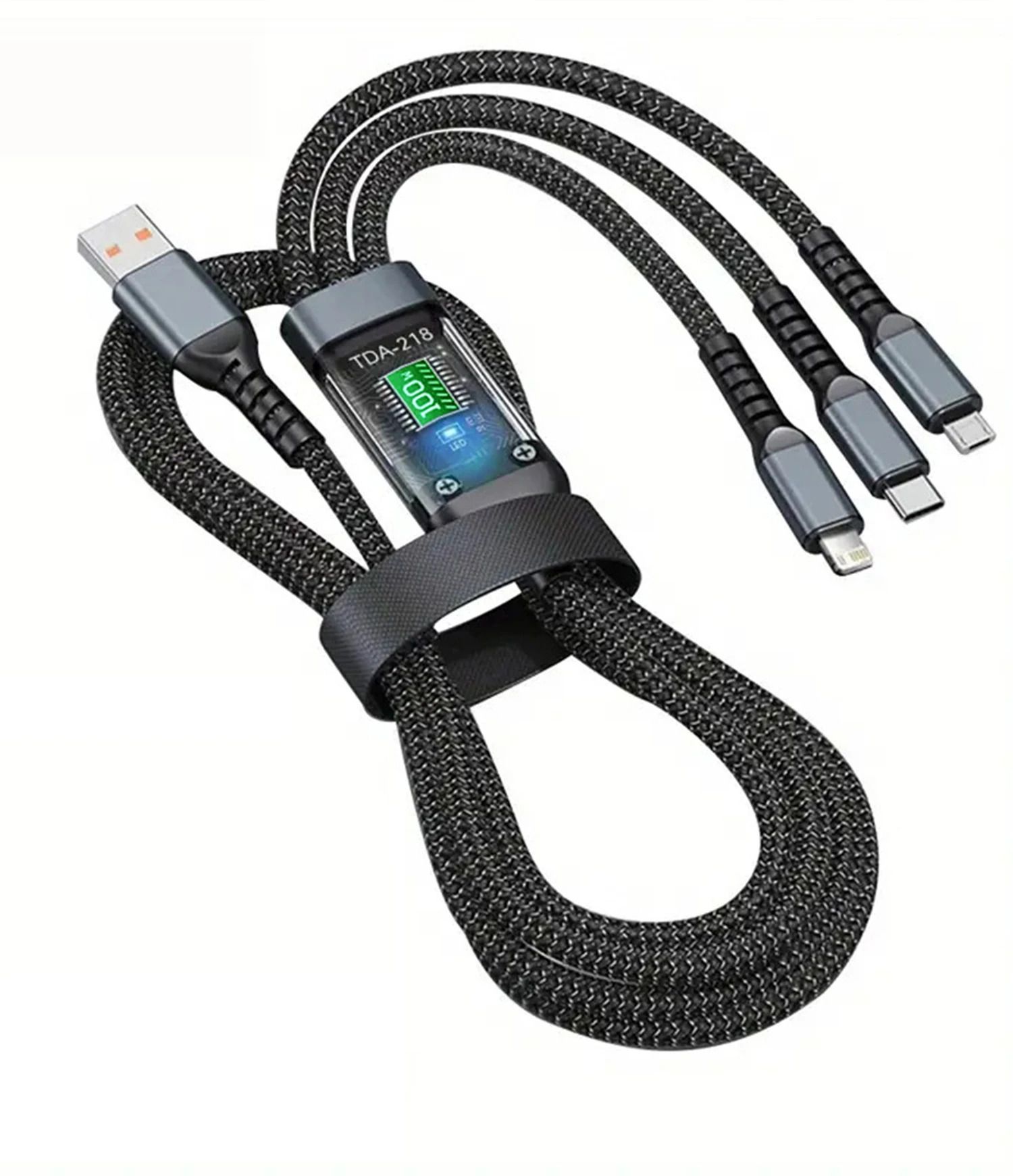 Retail Infinity Black 3-in-1 100W 6Amp Fast Charging Cable with Type-C, Micro USB and iP Port Phone Converter-image-34
