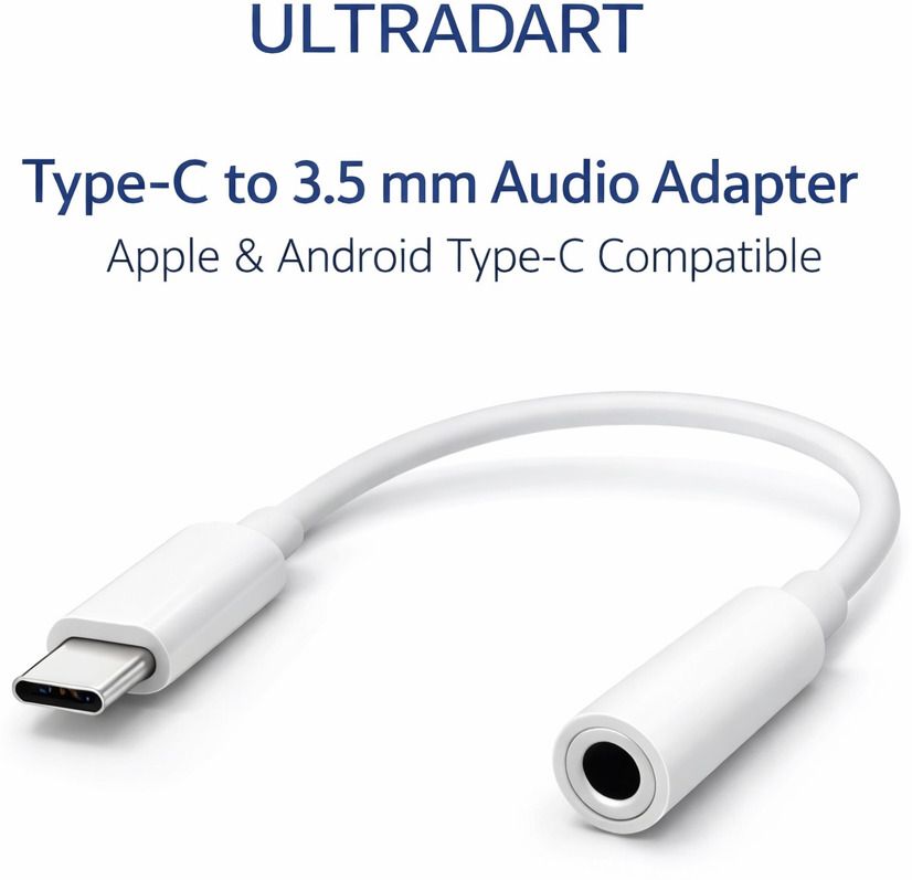 ULTRADART White Type-C to AUX Audio Adapter |Works with Apple & Android Type-C Smartphones Phone Converter