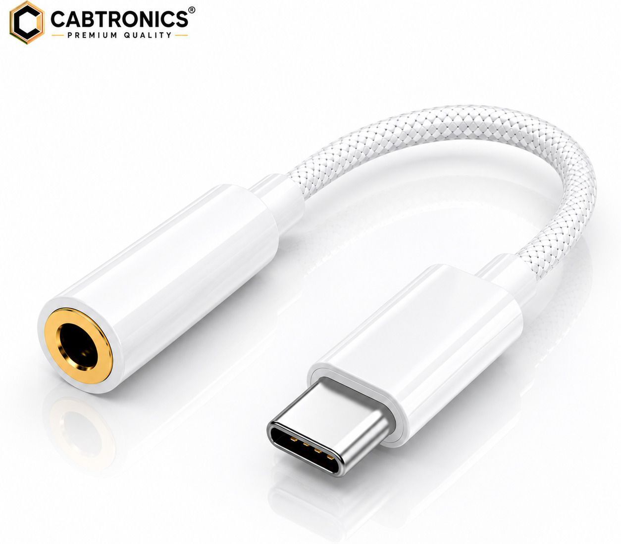 CABTRONICS White Premium Type C to 3.5mm Audio Jack Adapter Braided AUX Converter for Phones Phone Converter-picture-15