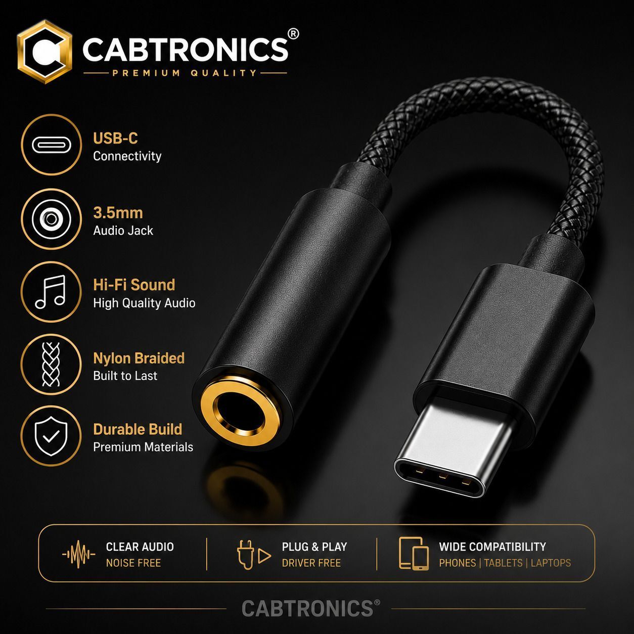 CABTRONICS Black USB C to 3.5mm Audio Jack Converter Premium Braided Headphone Adapter Phone Converter-picture-40