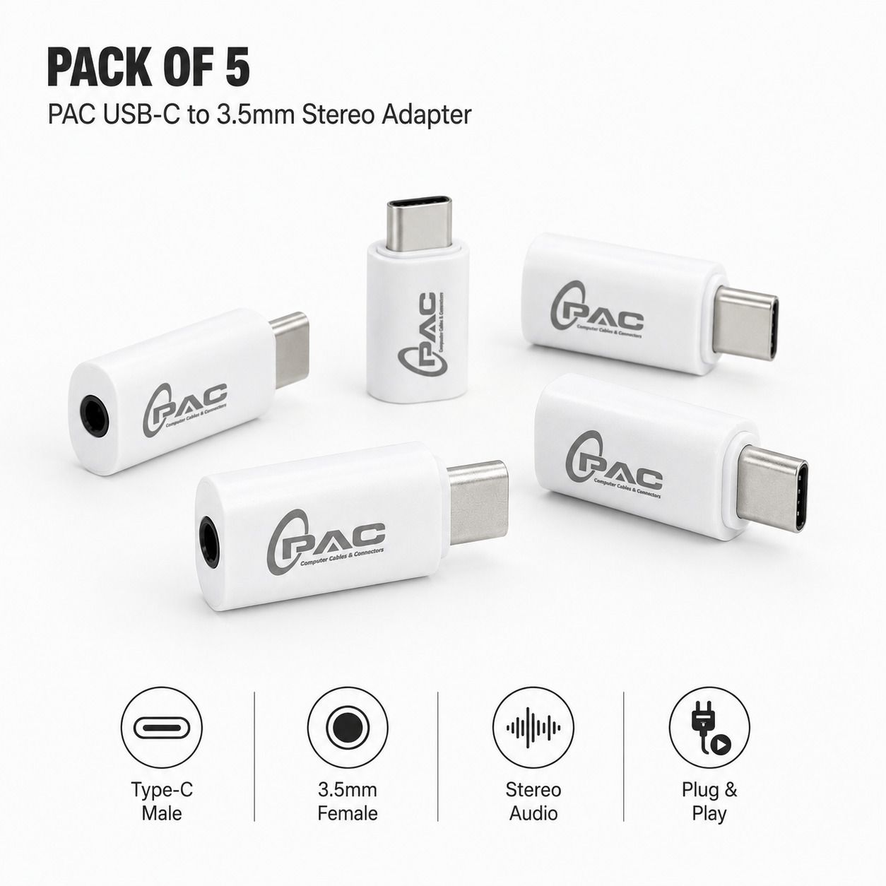 PAC White USB-C Type-C to 3.5mm Stereo Audio Jack Phone Converter-picture-34