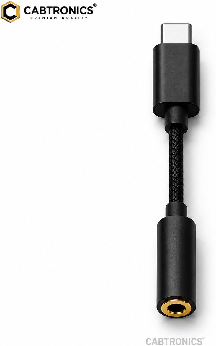 CABTRONICS Black Type C to AUX Audio Jack Adapter Premium Braided Converter for Wired Earphones Phone Converter-image-32