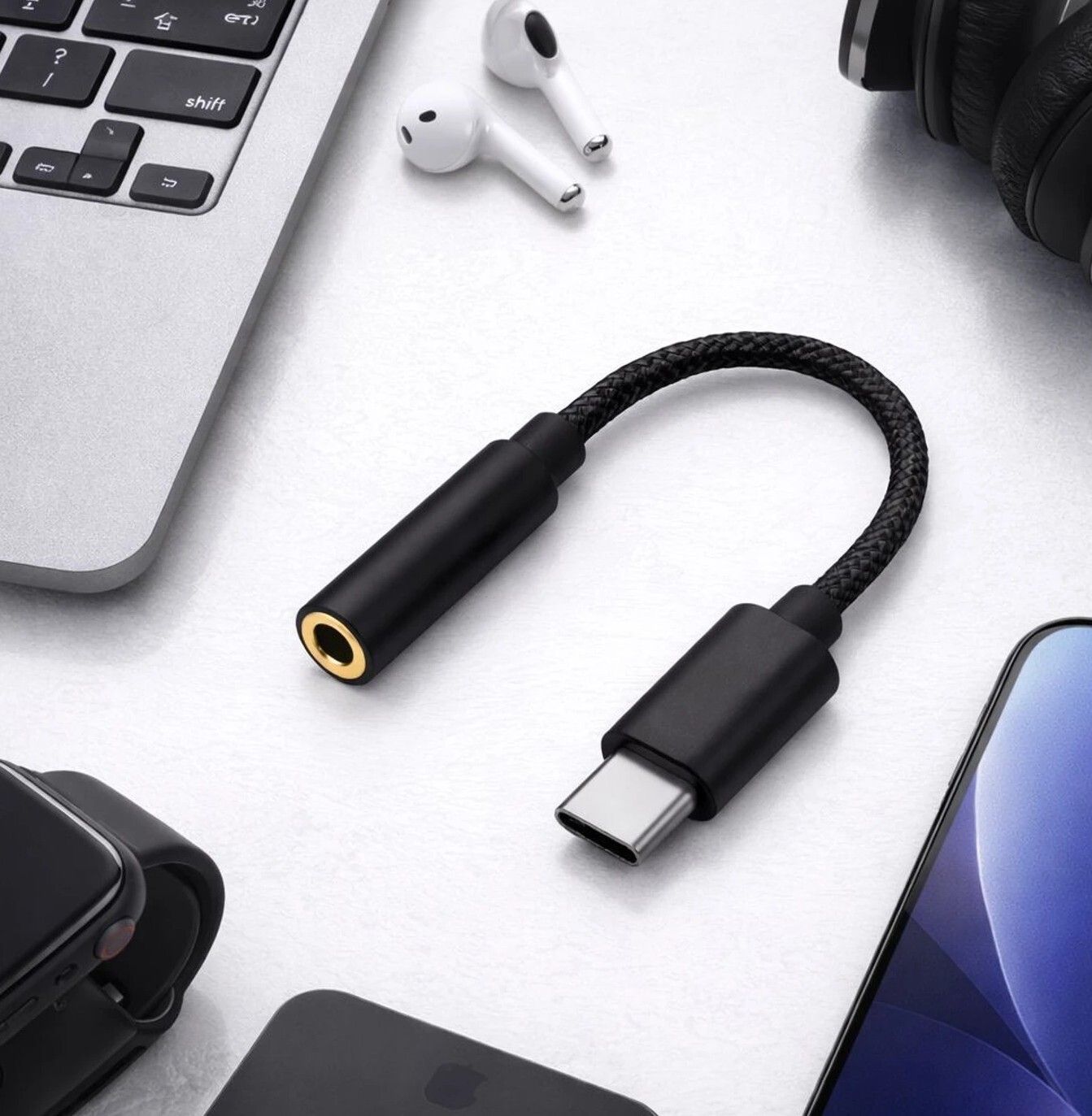 PROWARP Black-Black USB Type C to 3.5mm Jack Audio Connector| For Android & iPhone Type-C Phones Phone Converter-image-44