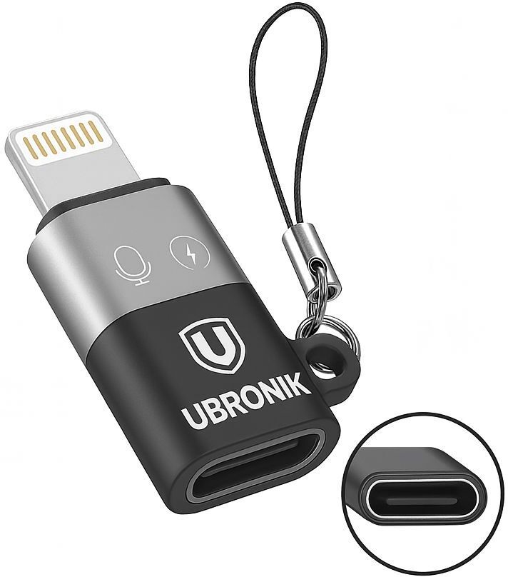 UBRONIK Grey Lightning OTG Mic Adapter for iPhone | USB-C to Lightning Female Converter Phone Converter