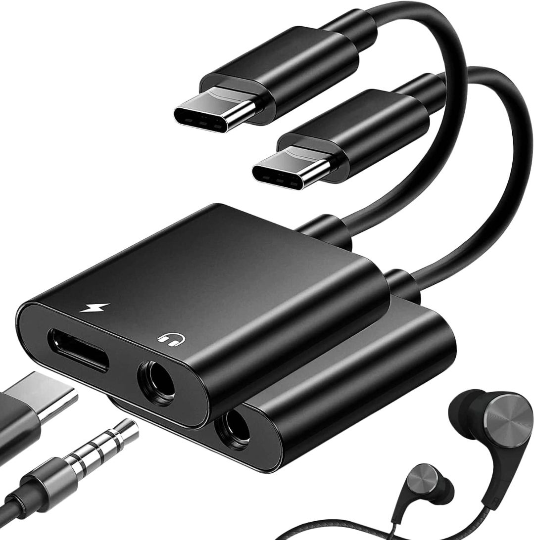 SANNO WORLD Black Type C to 3.5mm Headphone Jack Adapter,120w Fast Charge, Type-C Aux Converter Phone Converter-image-1