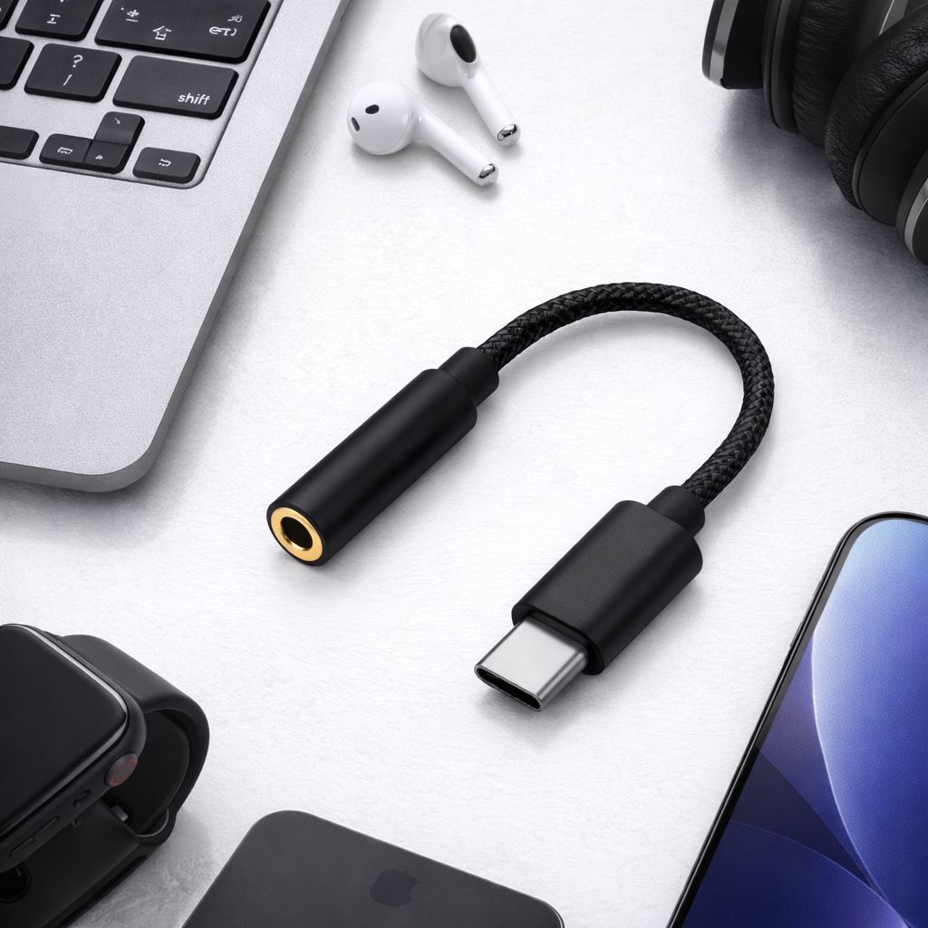 ULTRADART Black Type C Audio Converter Jack for Wired Earphones Phone Converter