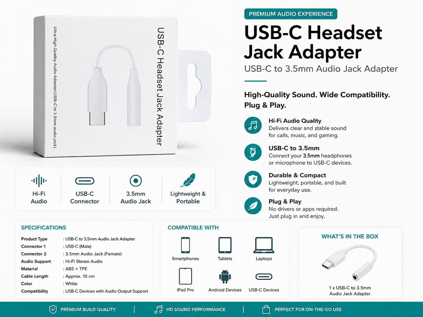 Rudra Traders White USB-C TO 3.5MM AUDIO JACK Phone Converter-image-25