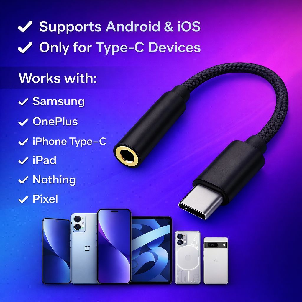 ULTRADART Black USB Type C to 3.5mm Audio Adapter for Headphones Phone Converter-image-3