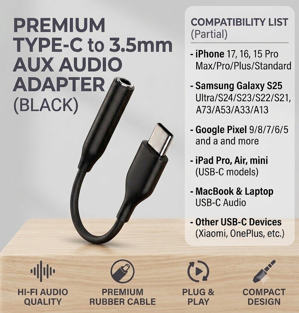 MIFKRT Black Type C Hi-Fi Audio Jack Adapter with Digital DAC Technology Phone Converter-image-19