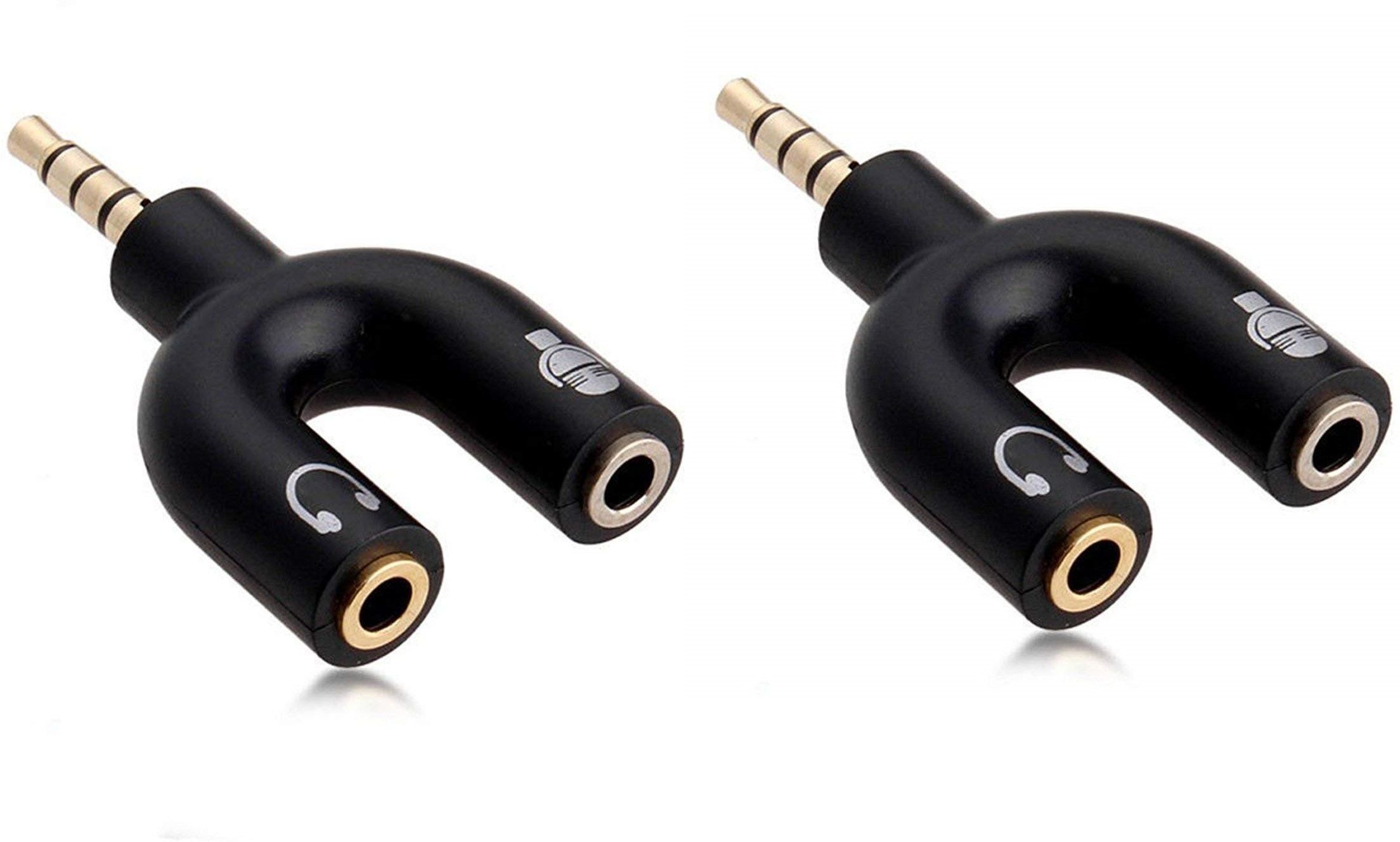hdf black 3.5 mm audio jack splitter - headphone and microphone (golden black, pack of 2) phone converter