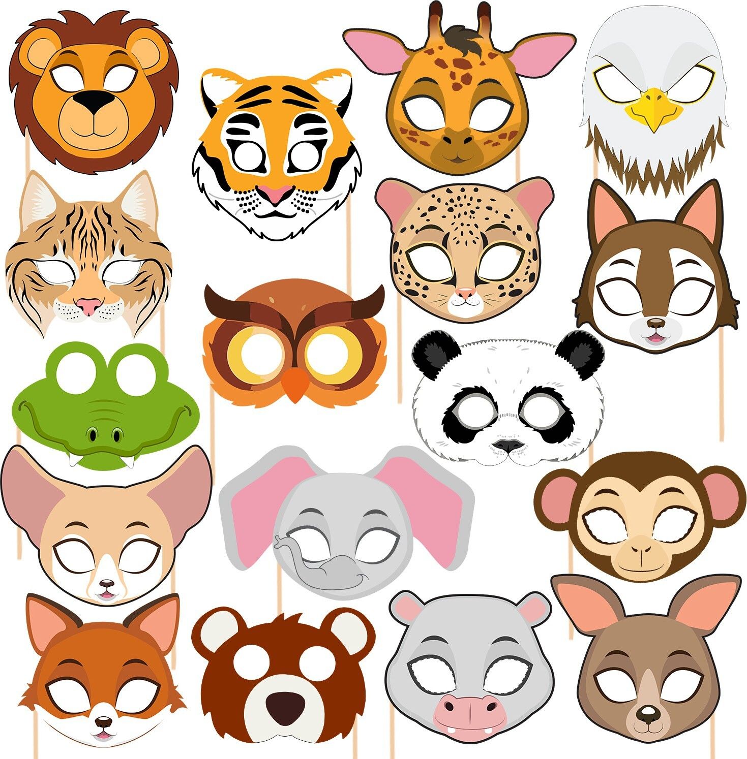 17 Pcs Jungle Birthday Masks Photo Booth Props for Kids Jungle Paper Masks Props Photo Booth Board-image-26