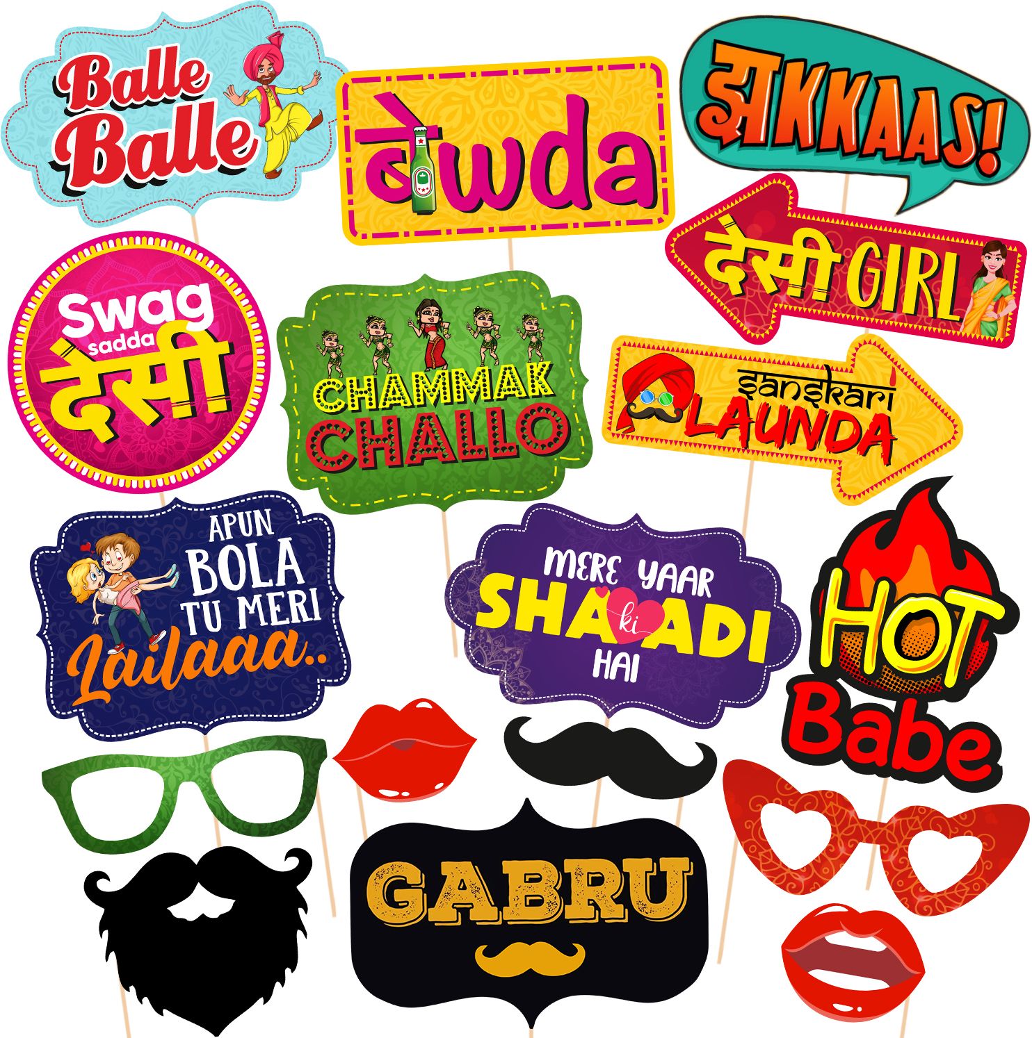 zyozique 17 Pcs Wedding Photo Booth Props - Funny Bridal Party Photo Props, Selfie Props Photo Booth Board-picture-38