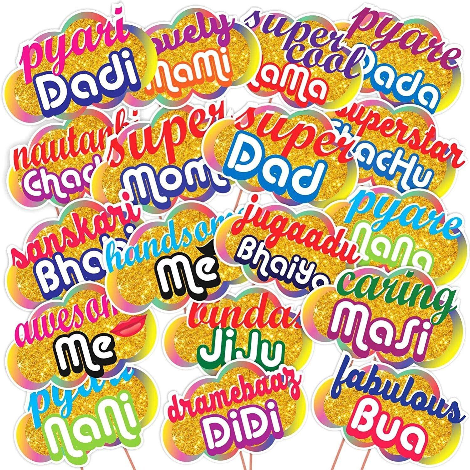 zyozi 18 Indian Family Photo Booth Party Props, Baby Shower Party Props for Family Photo Booth Board-picture-23