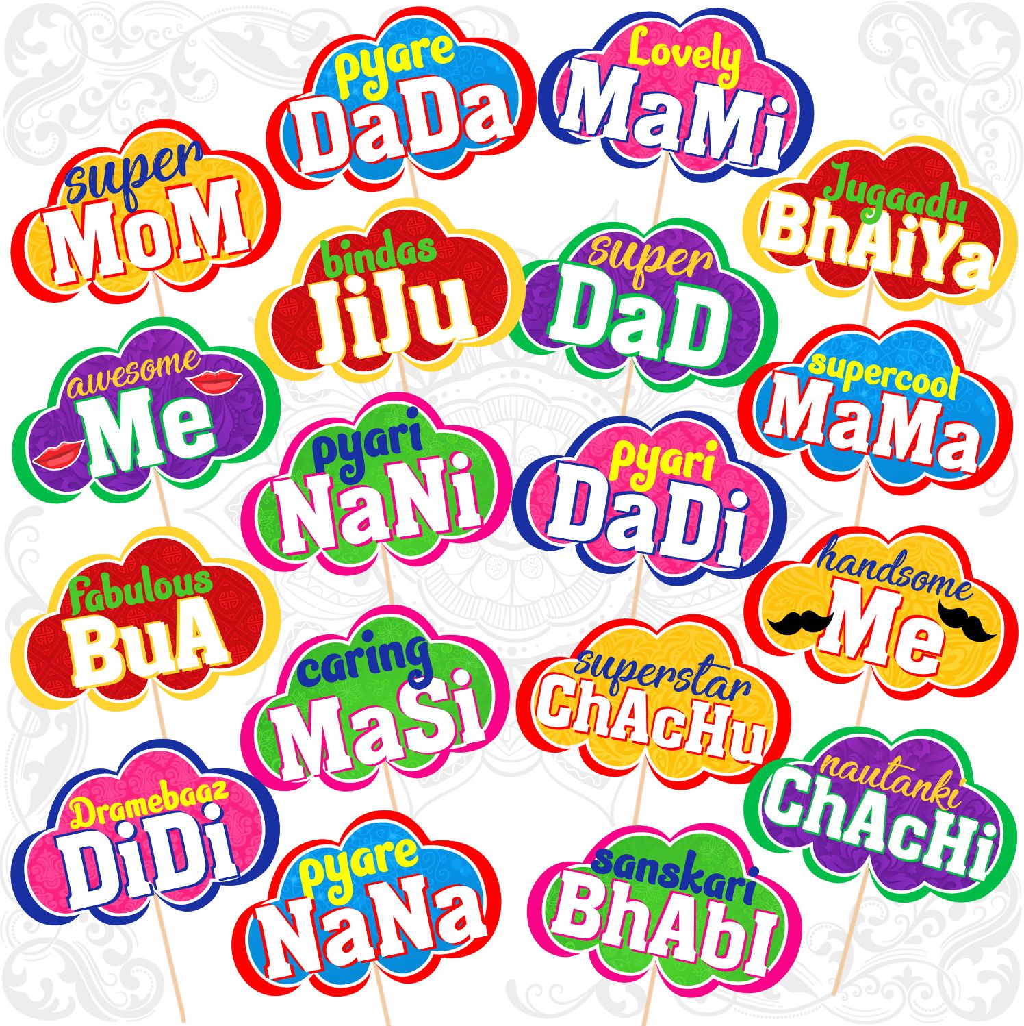 zyozi Haldi Decorations Items for Marriage - Haldi Ceremony Props (Pack Of 18) Photo Booth Board-picture-16