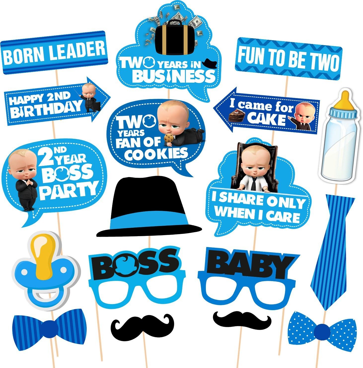 zyozi Boss Baby 2nd Birthday Photo Booth Props 18 Pieces Photo Booth Board-picture-17