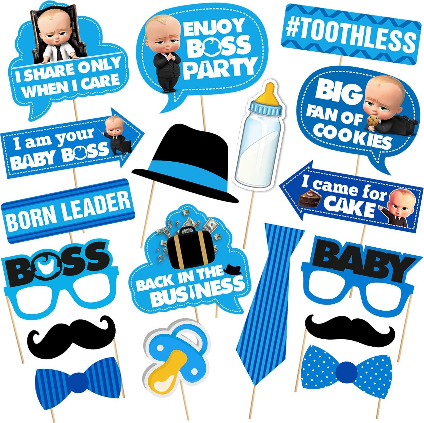 zyozi Boss Baby Birthday Props 18 Pieces for Boss Baby Decorations Photo Booth Board-picture-46