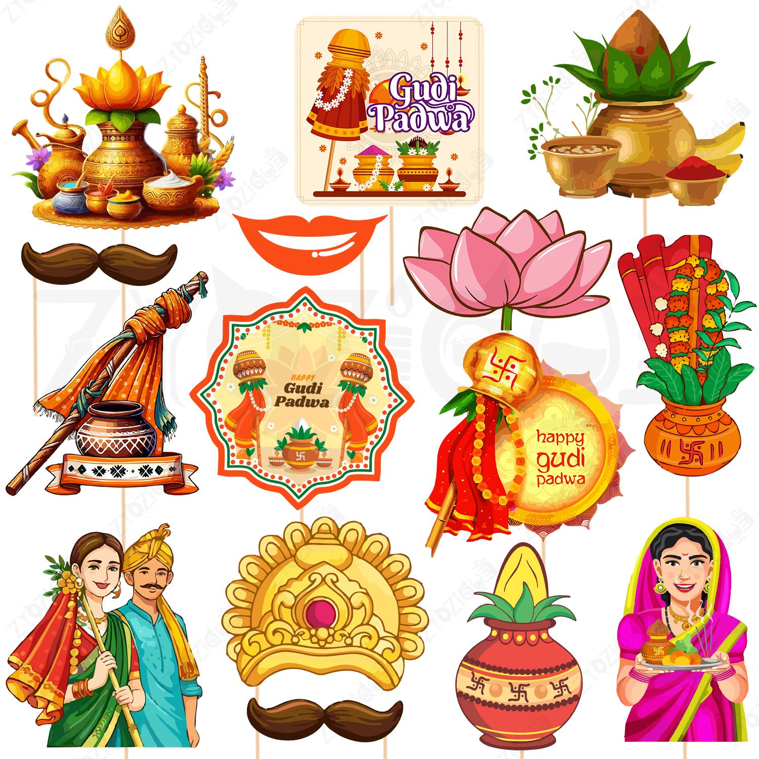zyozique Gudi Padwa Decoration Photo Booth Props, Indian Festival Theme (Pack Of 15) Photo Booth Board-picture-36