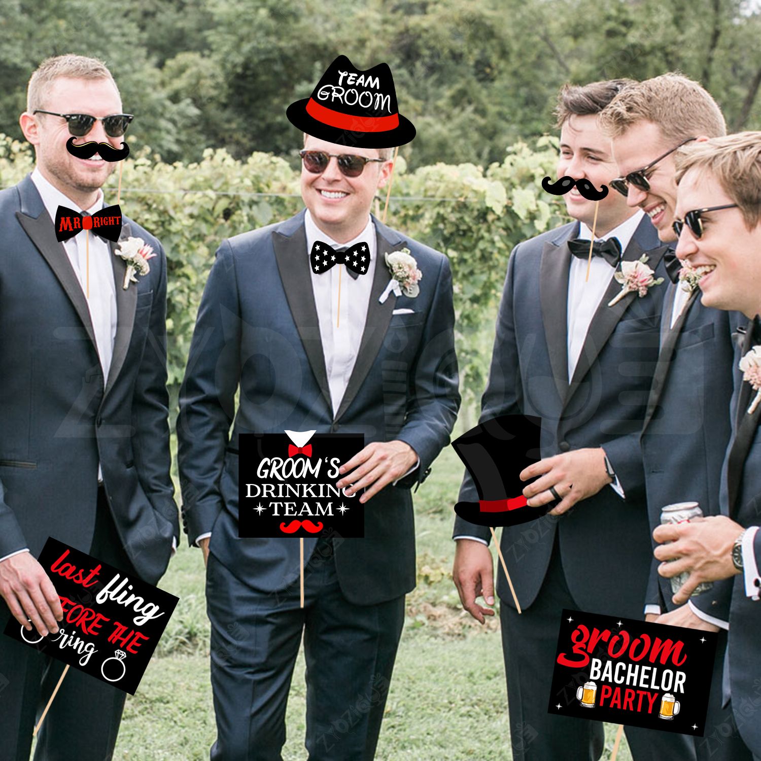 zyozique 24 Pcs Bachelor Party Photo Booth Props for Groom | Team Groom, Squad Photo Booth Board-picture-16