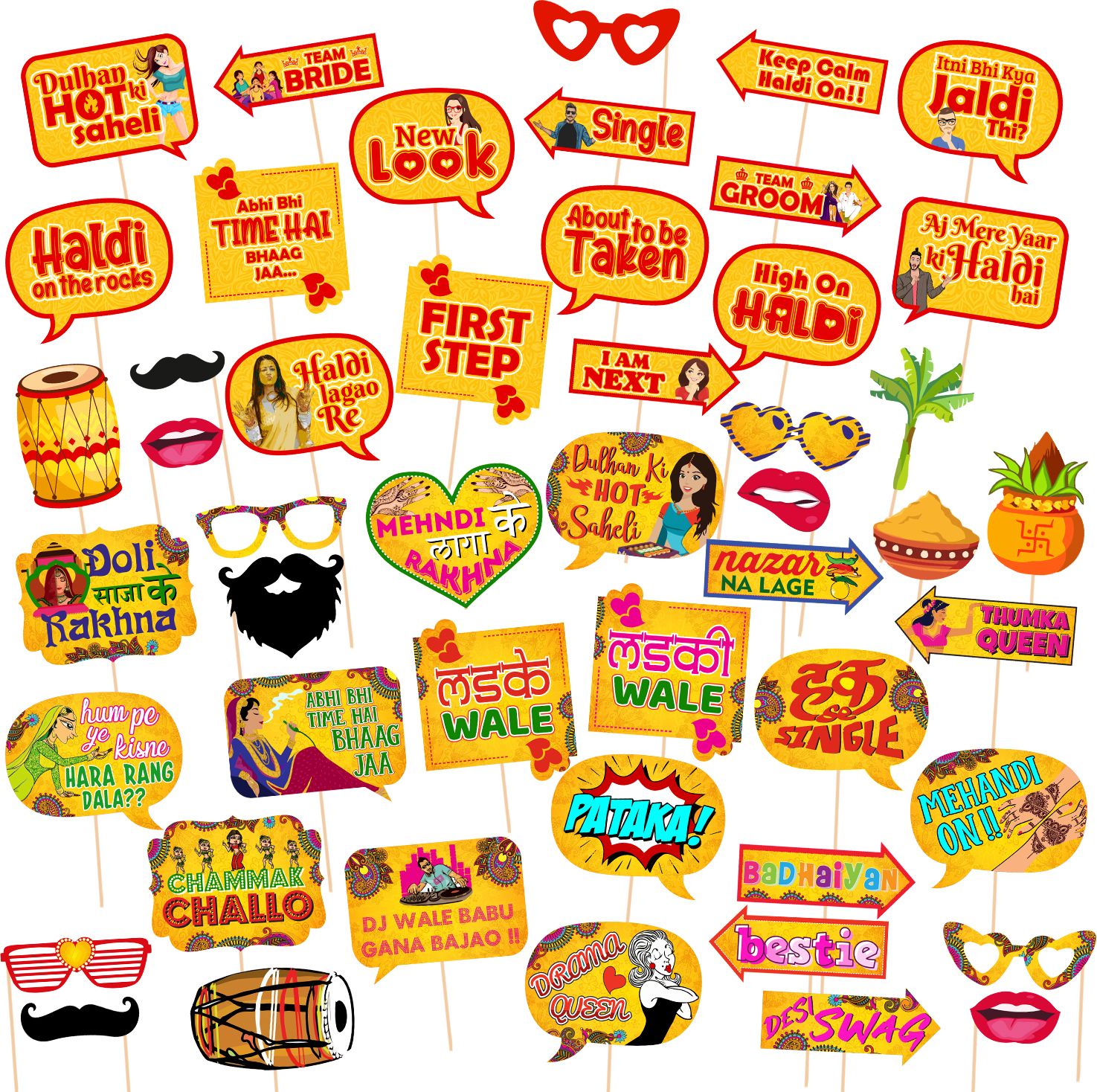 zyozi Mehndi Photo Booth Props and Haldi Photo Booth Props for Photoshoot(Pack of 48) Photo Booth Board-picture-28