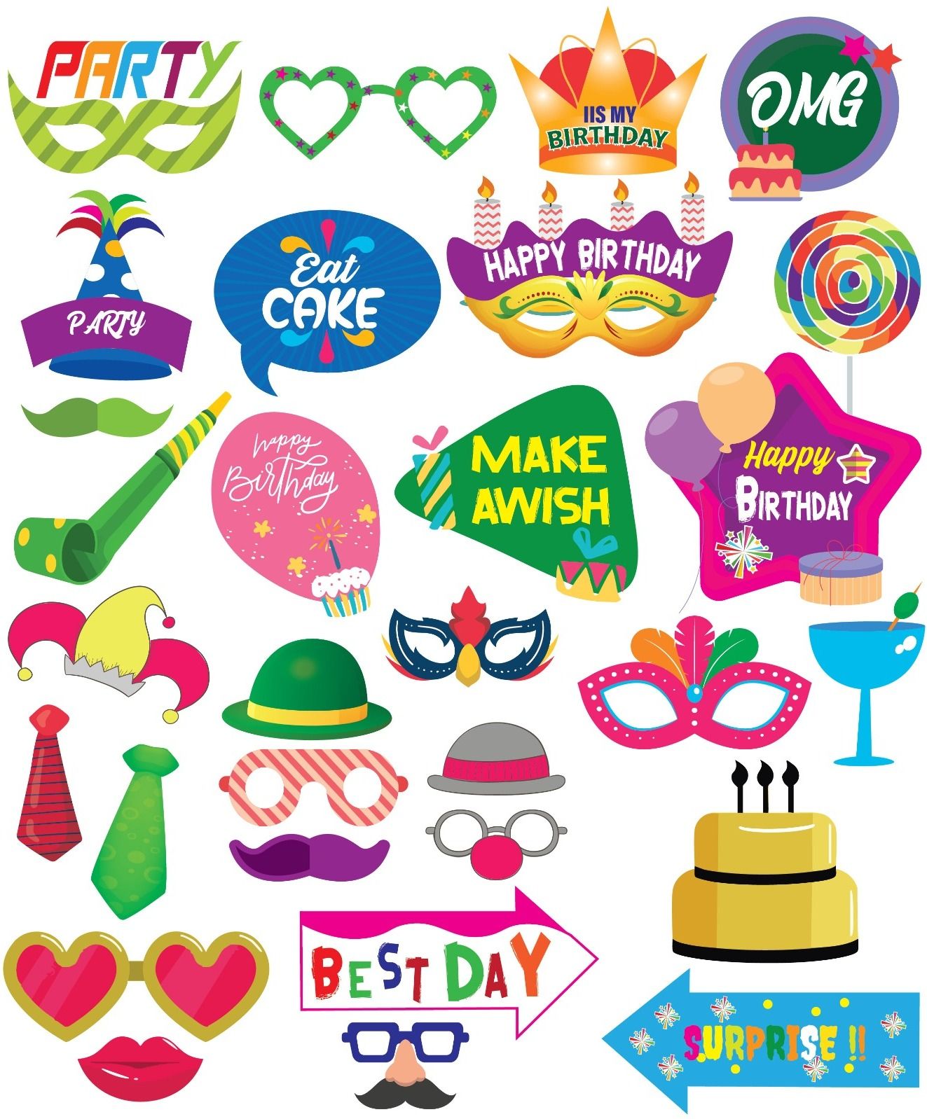 Colorful and fun birthday party photo booth props set Photo Booth Board-image-45