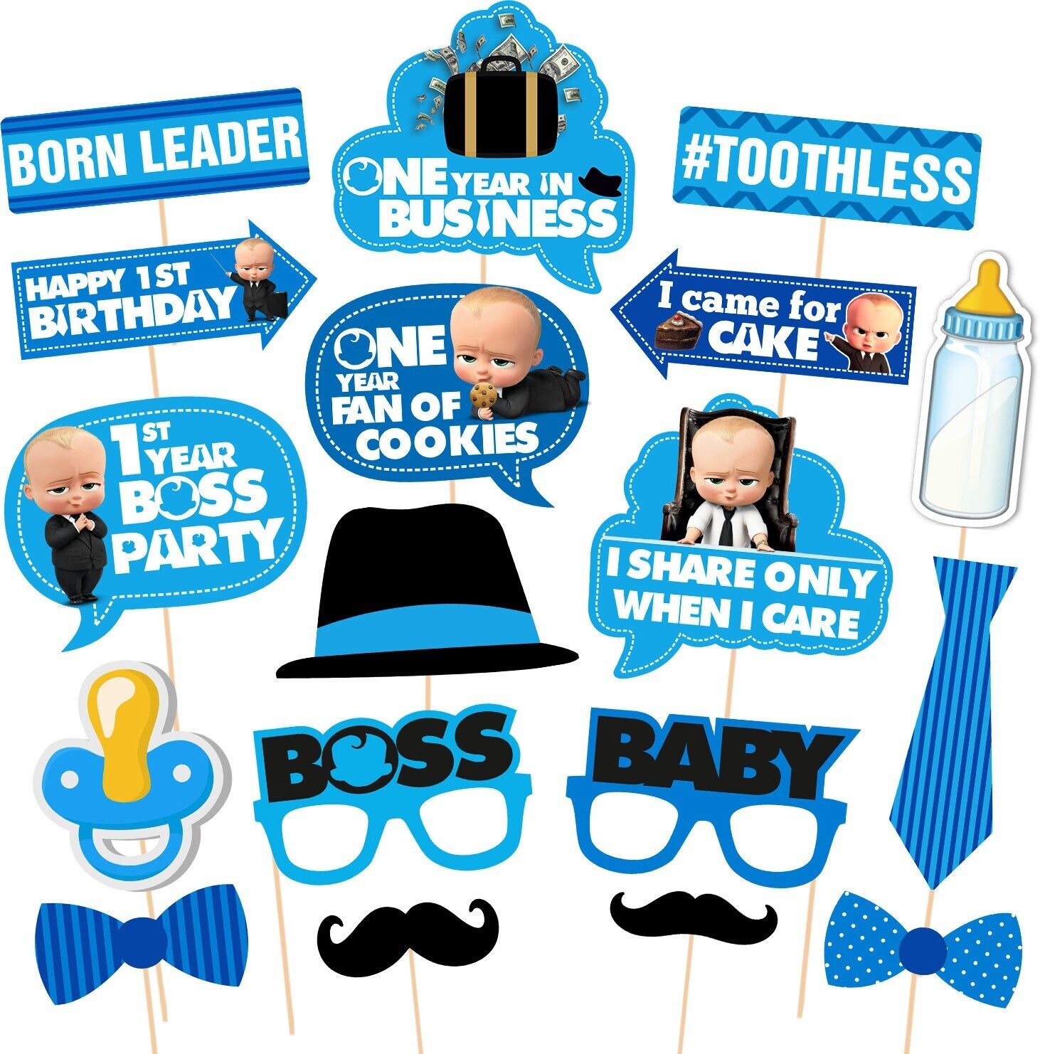 zyozi Boss Baby 1st Birthday Photo Booth Props 18 Pieces Photo Booth Board Photo Booth Board-picture-11