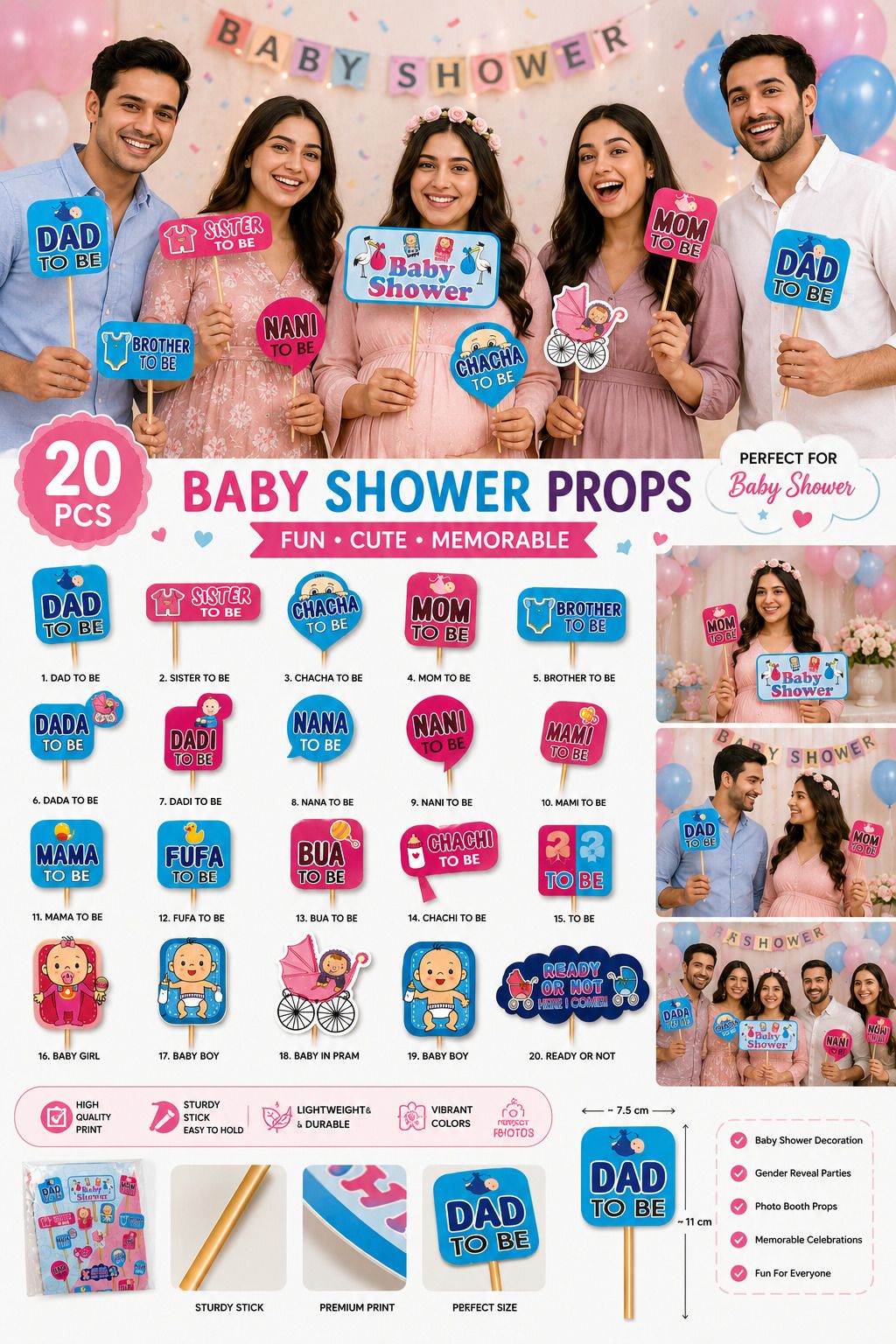 shivkaar Party Propz Baby Shower Props for Family - Set of 20 Pcs Photo Booth Board-picture-24