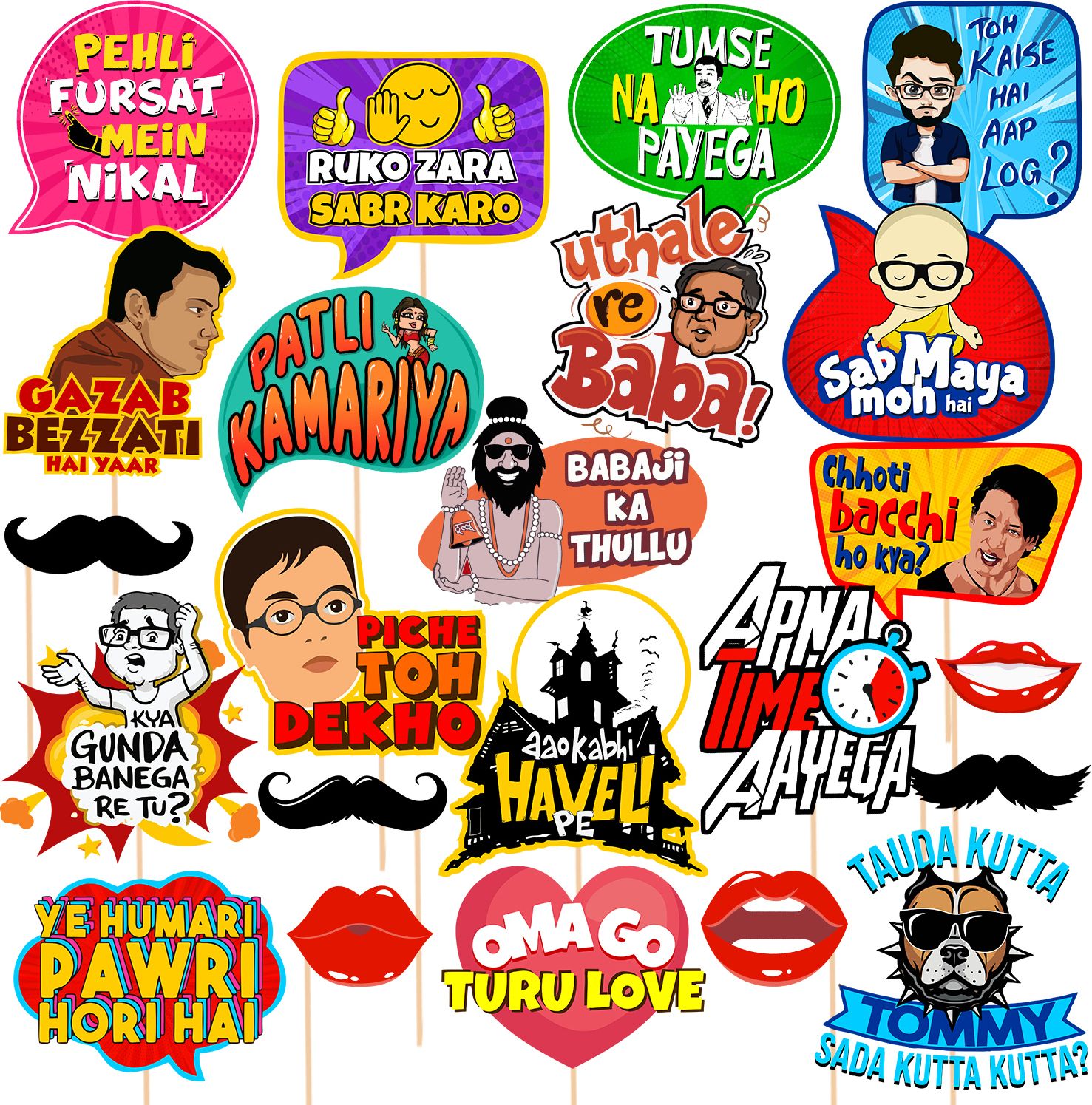 zyozi Bollywood Funny Photo Booth Props - 23 pc Photobooth Kit - Movie Night Supplies Photo Booth Board-picture-40
