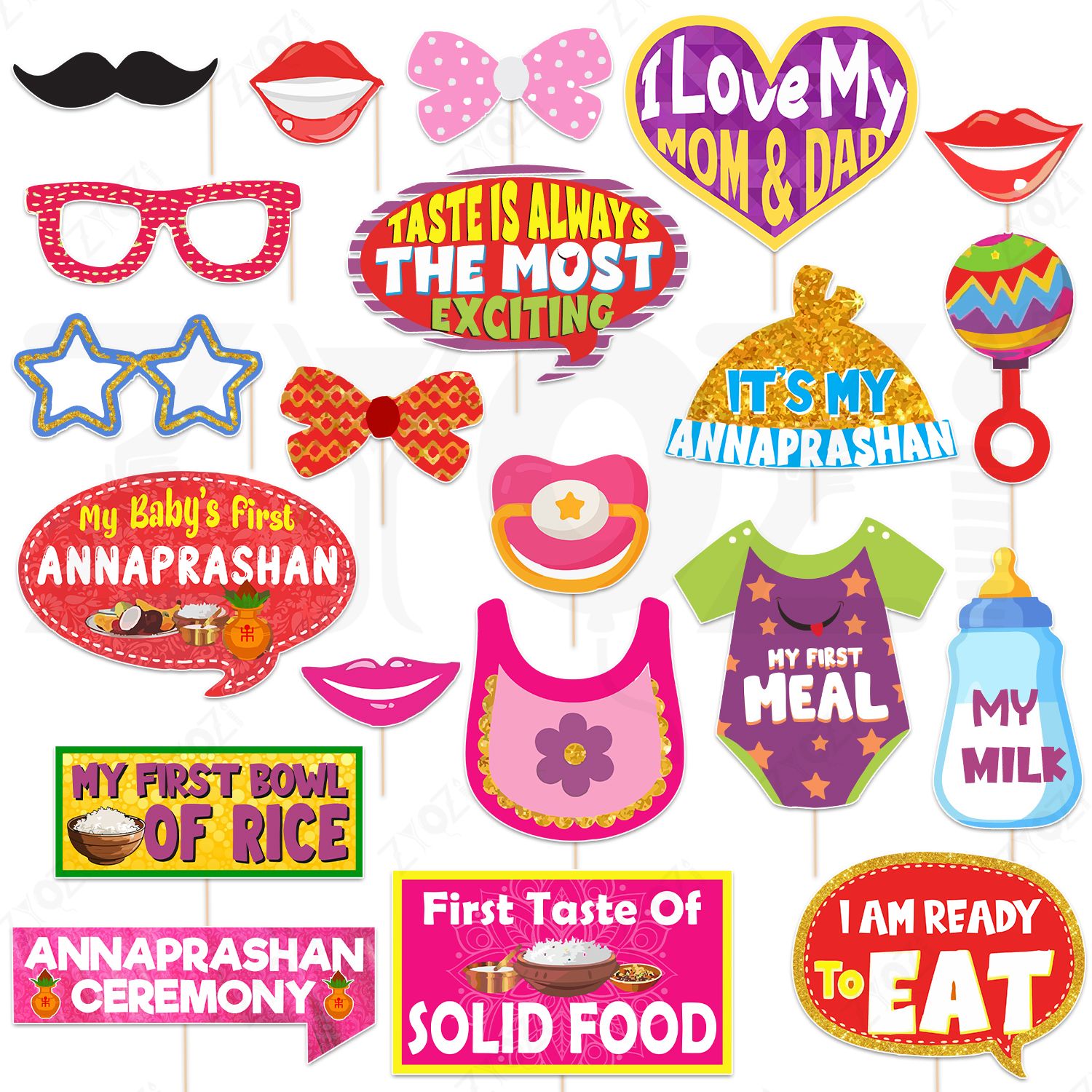 zyozi Annaprashan Photo Booth Props Kit Rice Ceremony Decoration Accessories (24 Pcs) Photo Booth Board-picture-7