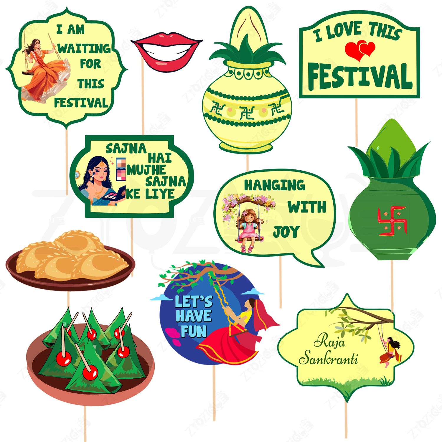 zyozique 11 Pcs Happy Raja Parba Decorations Items For Odisha Function Party Supplies Photo Booth Board-picture-28