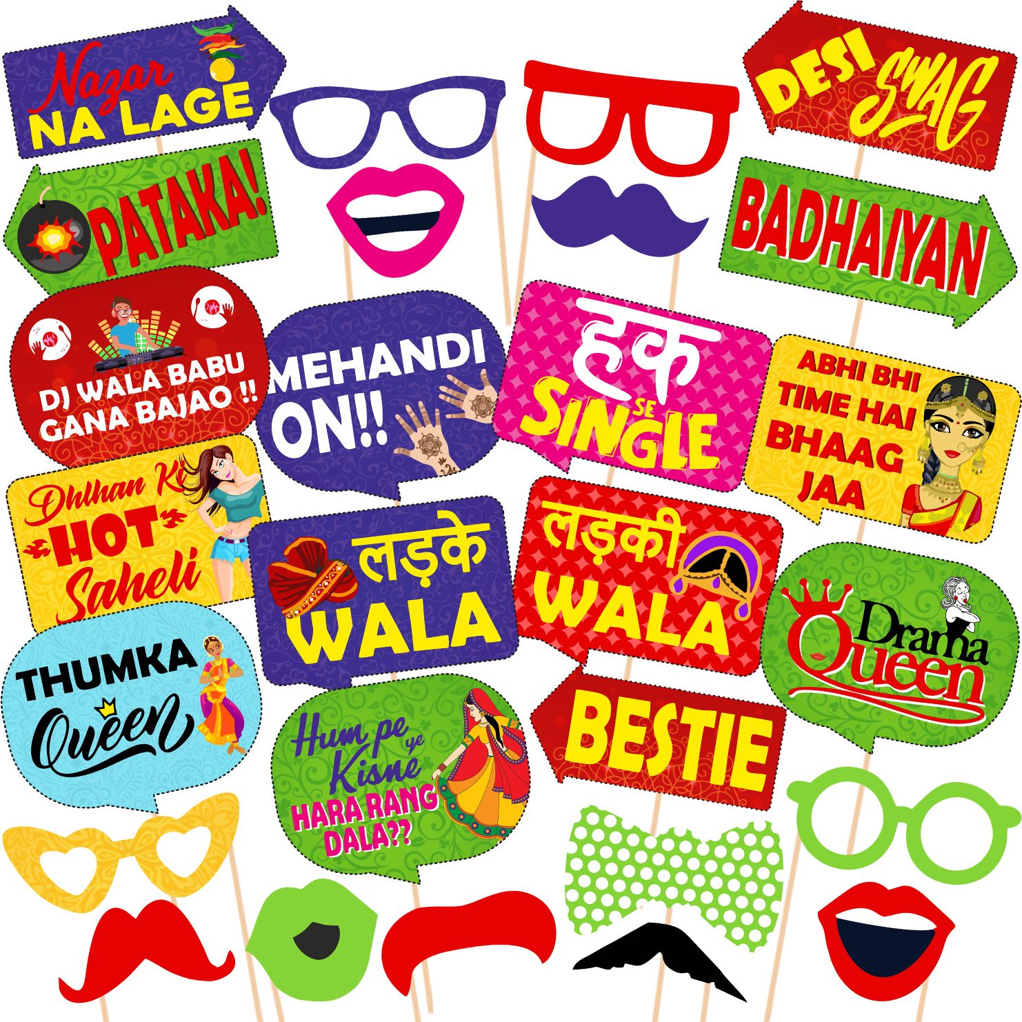 27 Pieces Pre Wedding Party Photobooth Props, Wedding Ceremony, Suitable Mehndi Photo Booth Board-image-0