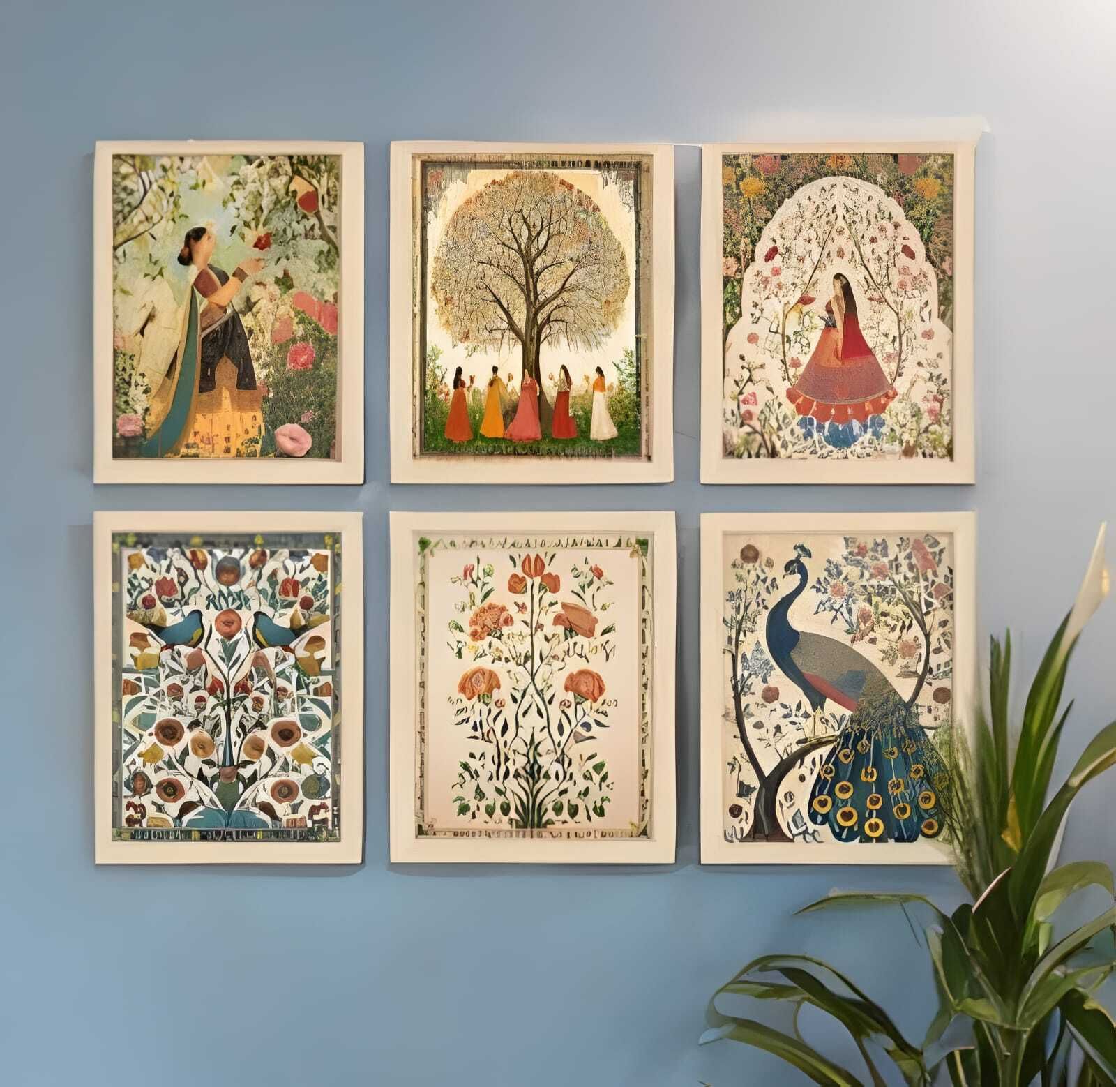 Rajasthani Madhubaani Mithiela Painting Wall Frame Set of 6 A4 | 13 inch 9X13-image-45