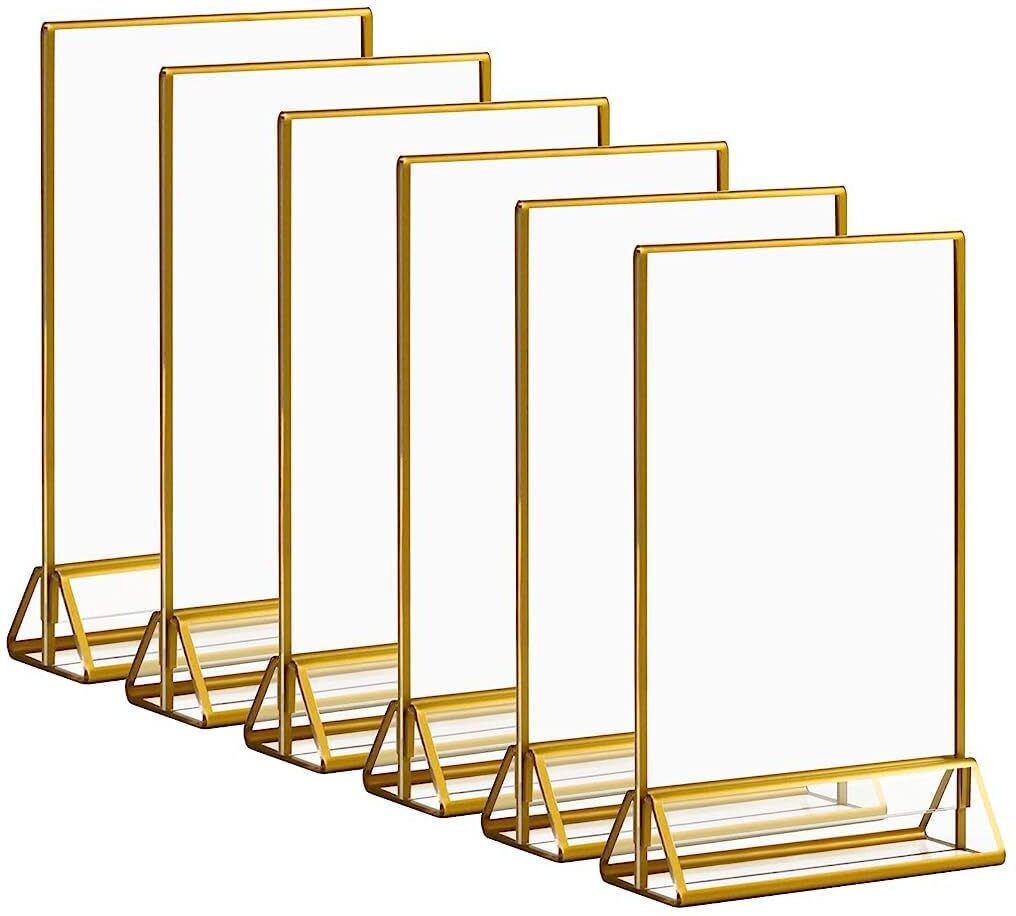 Acrylic Gold Sign Holders 6 Pack Clear Display Frames for Tabletop Use 5.9 inch Acrylic Sign Holder-image-2