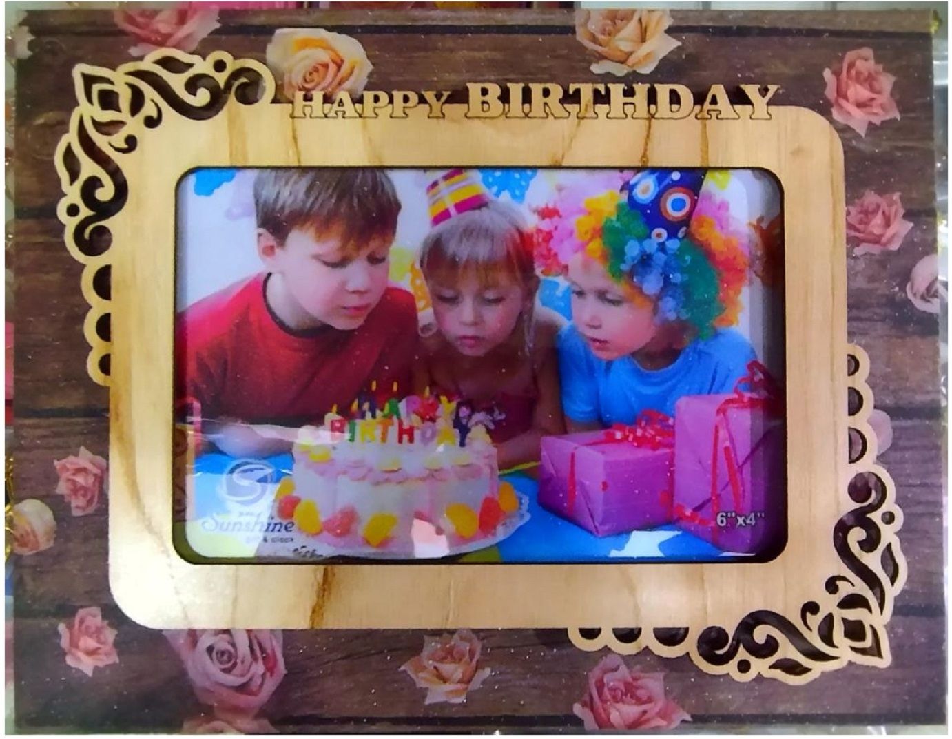 Laser Cut Wood Happy Birthday Photo Frame 14 inch Birthday Photo Frame