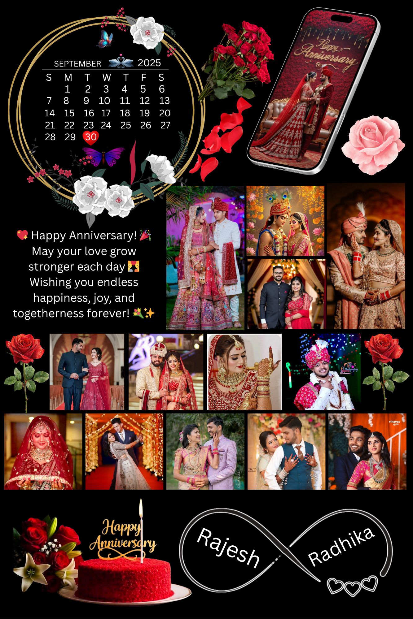 shree shyam art and craft Personalized Anniversary Photo Frame with Calendar | Custom Couple Collage Frame 9 inch digital reprint-picture-11