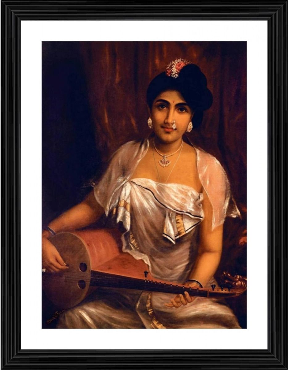 A Lady Playing Veena 1888 Painting With Wood Photo Frame 14 inch frame-image-18