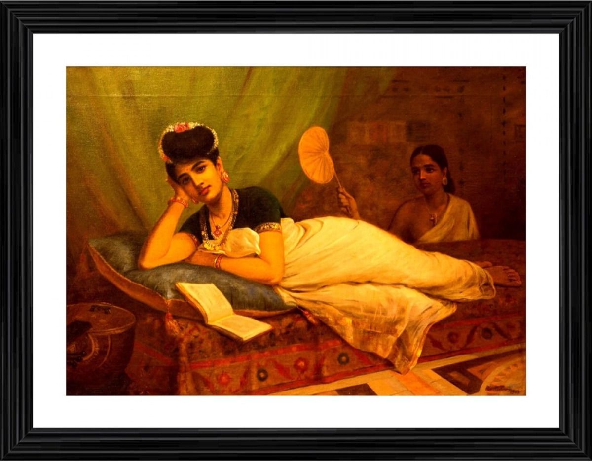 Reclining Nayar lady 1902 Painting With Wood Photo Frame 14 inch Frame-image-44
