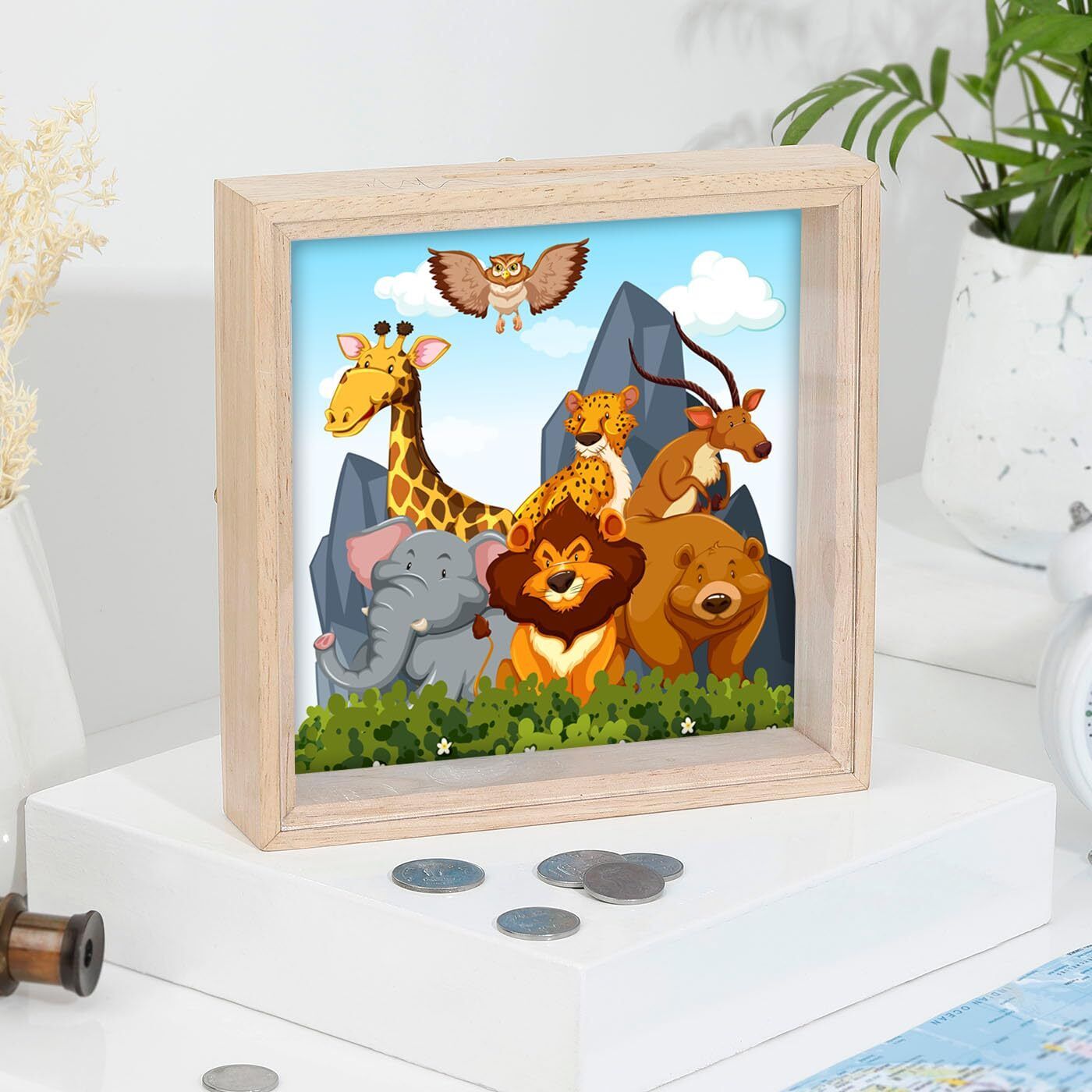 Decorative Shadow Box Wooden Coin Box Frame, Coin 1.81102 inch Frame-image-33