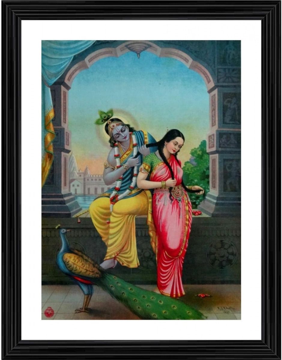 Radha Krishna 1900 Painting With Wood Photo Frame 14 inch frame-image-43