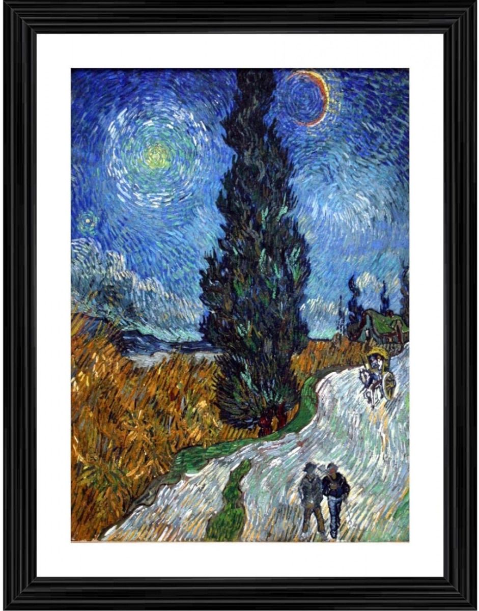 Road with Cypress and Star 1890 Painting With Wood Photo Frame 14 inch Frame-image-31
